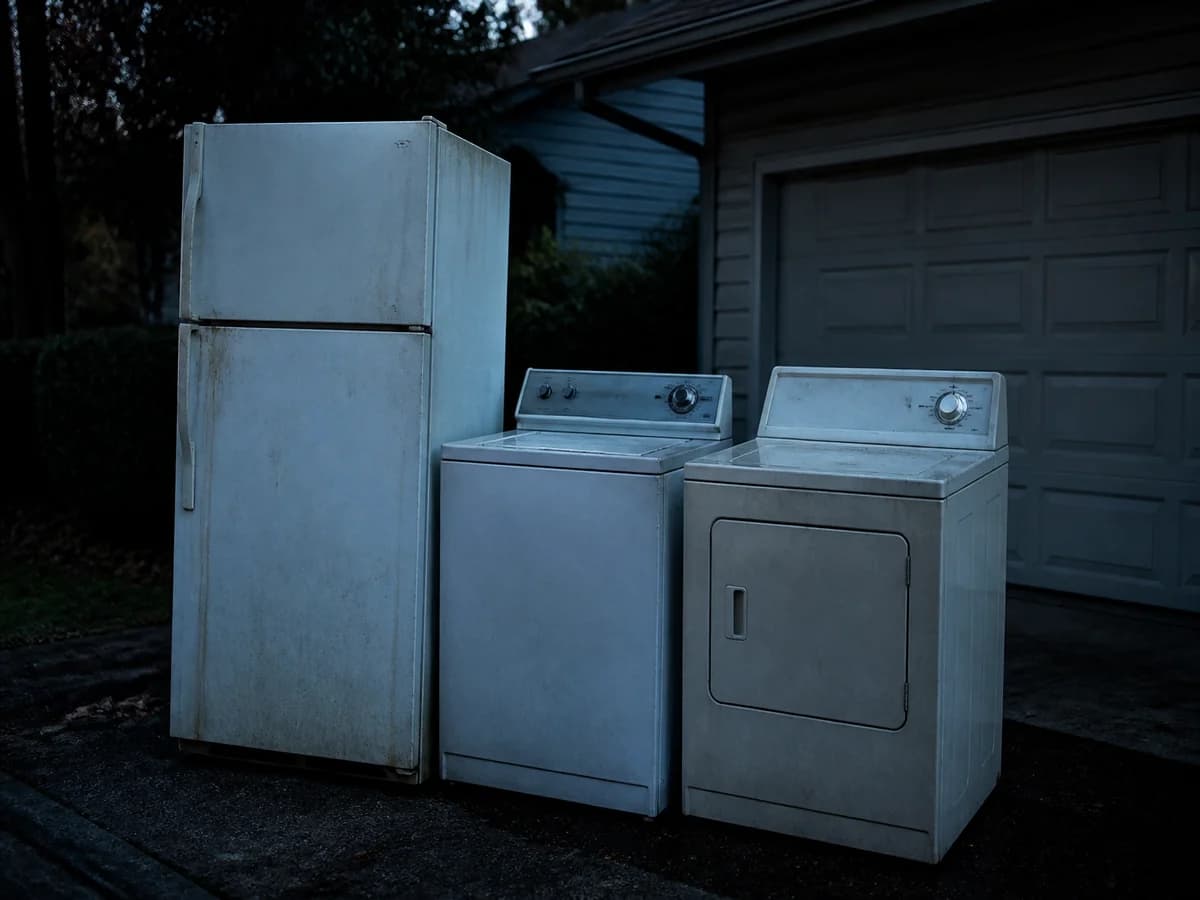 Junk Command removing a refrigerator and appliances from a Michigan home