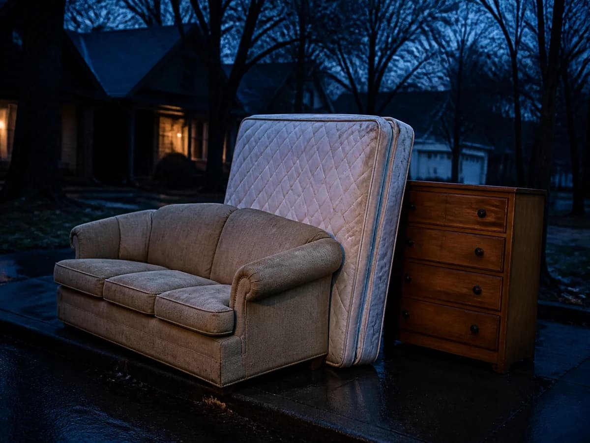 Junk Command crew removing a sofa and furniture from a Port Huron home